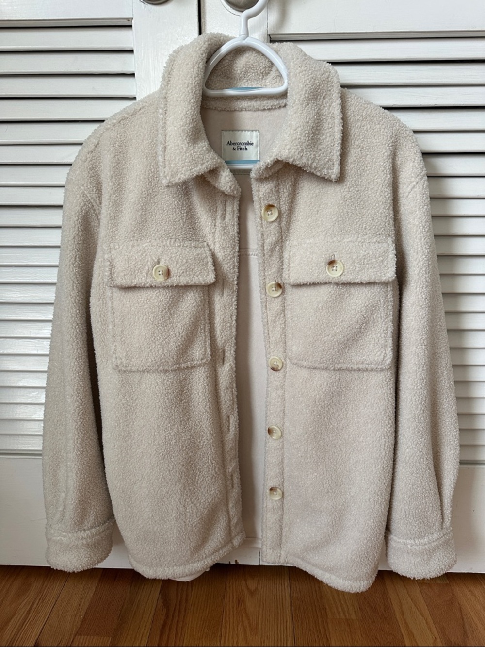 Abercrombie & Fitch Cream Sherpa Shirt Jacket